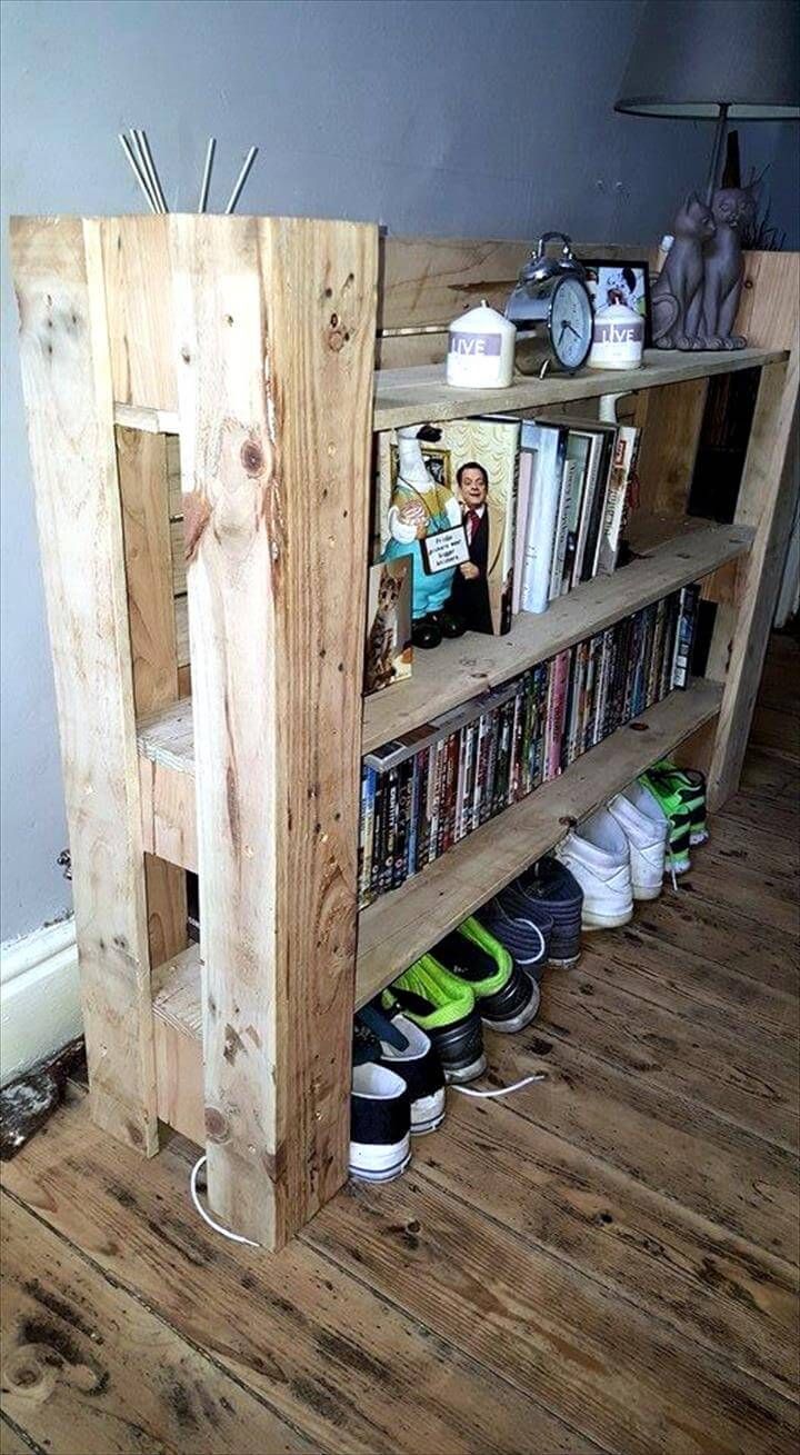 Recycled pallet multi-functional shelf unit