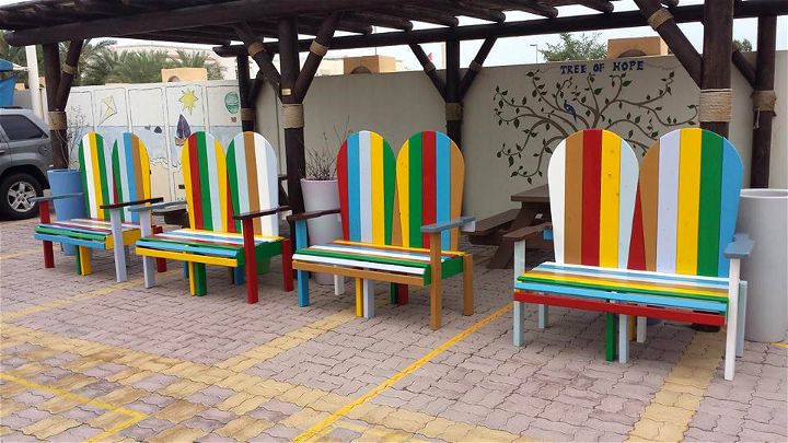 Adirondack style rainbow benches made of pallets
