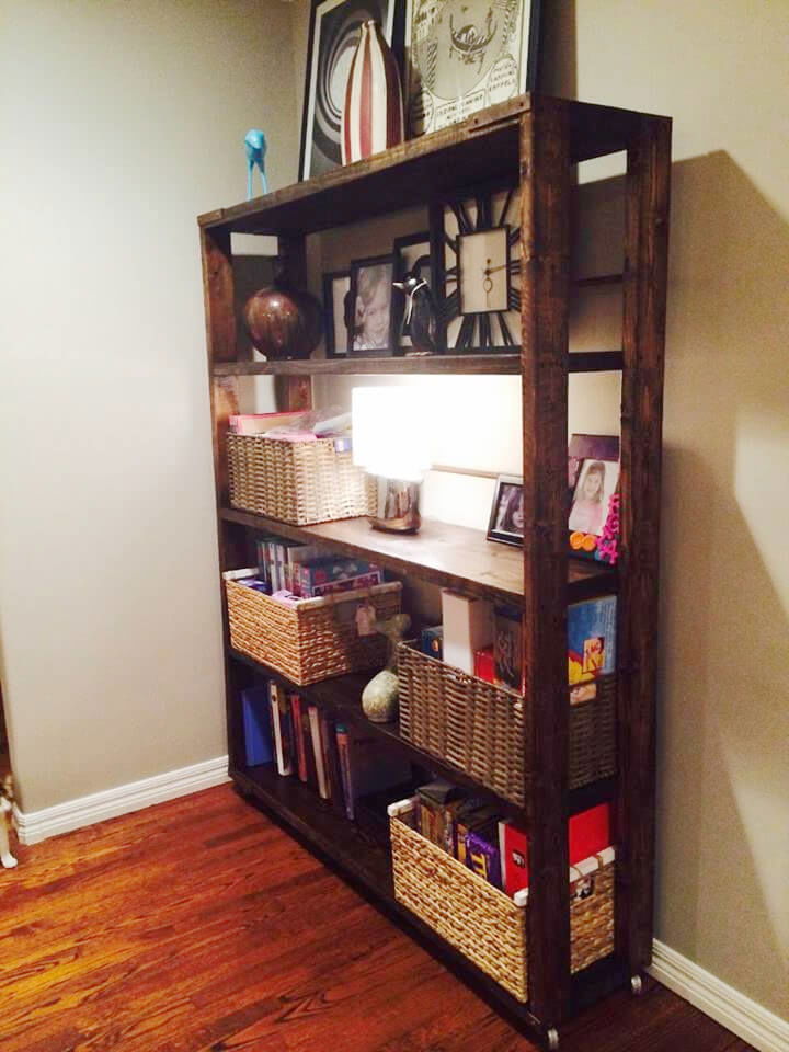 custom no-cost pallet and old metal bars bookshelf