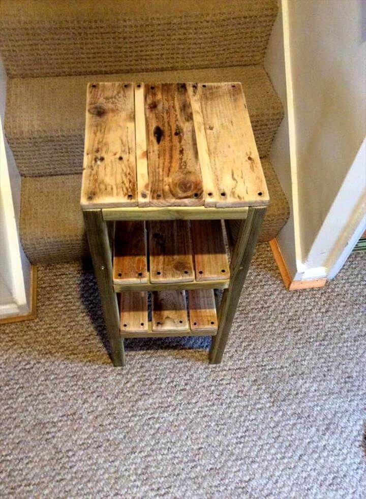 reclaimed pallet side table with 2 built in shelves