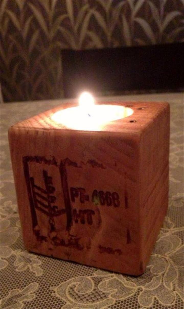 handmade pallet cube candle holder