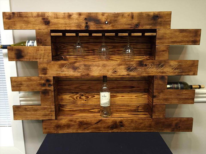 custom wooden pallet beverage glass and bottle rack