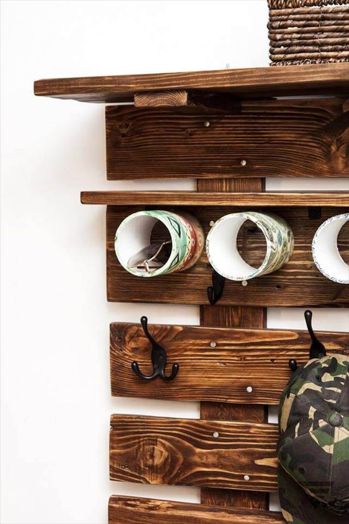 pallet wall hooks or organizer