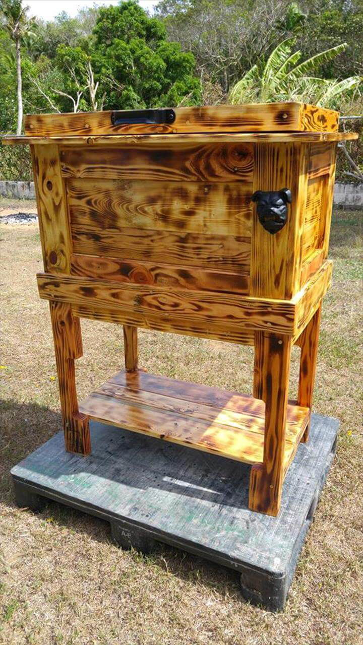 handmade wooden pallet outdoor cooler holder
