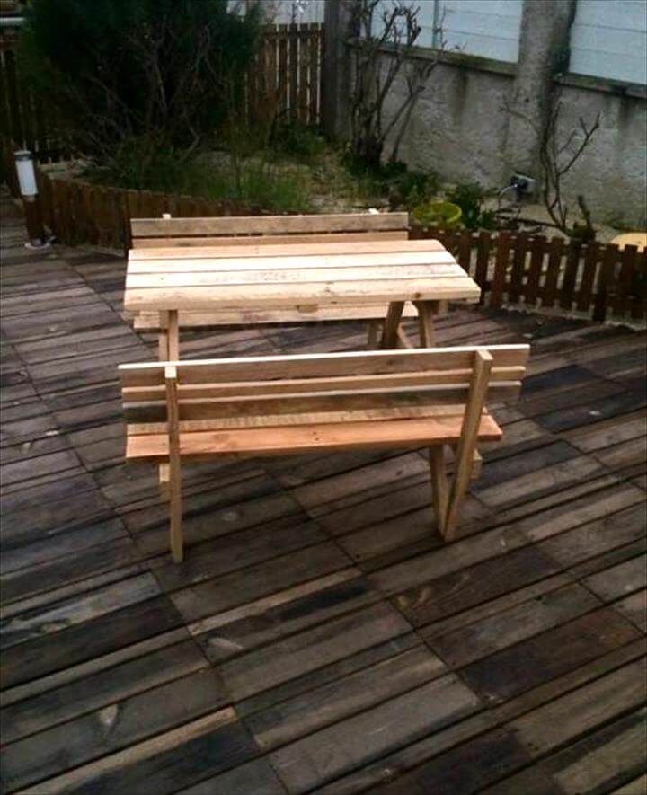 handcrafted wooden pallet picnic bench