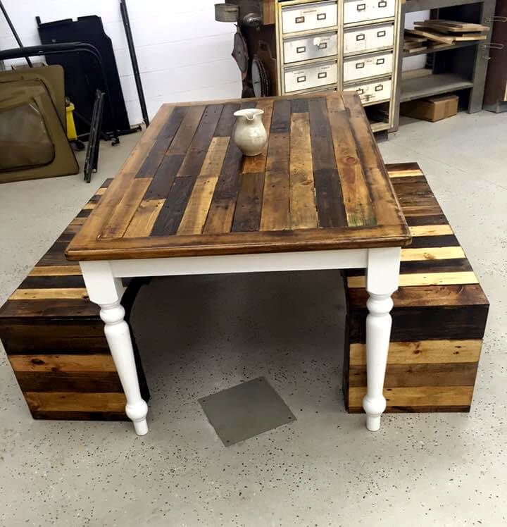 pallet table with 2 matching benches