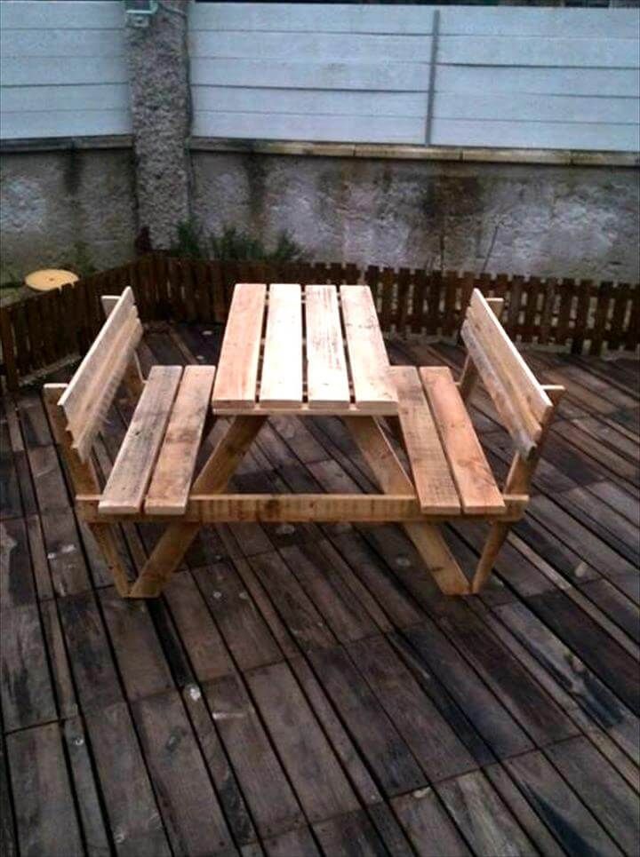 diy pallet picnic table with robust wooden seats