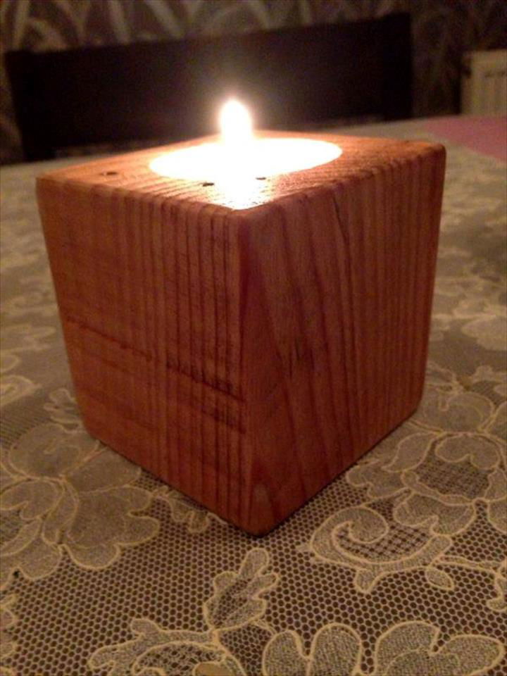 upcycled pallet dice into a votive