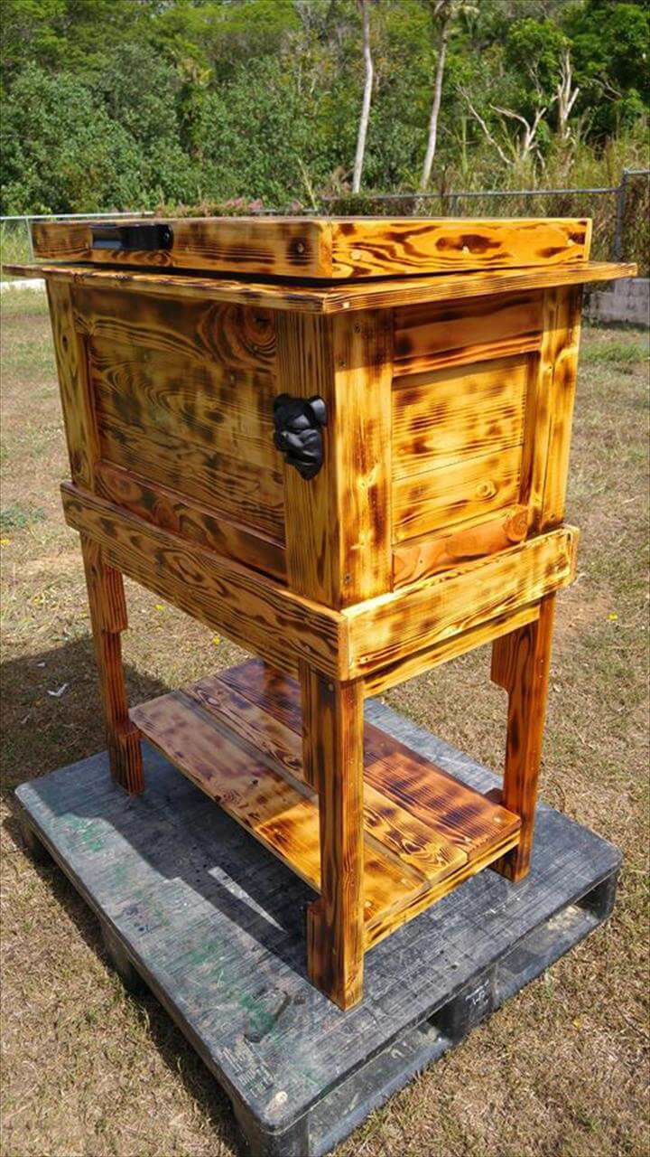 sturdy scorched pallet outdoor cooler holder