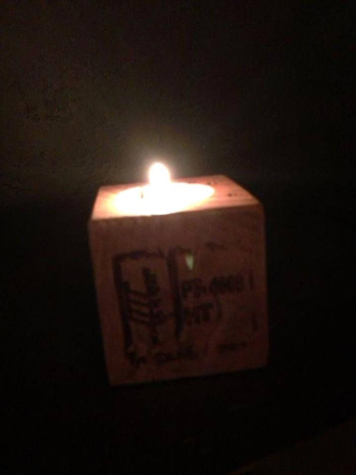 one pallet chock into a candle holder