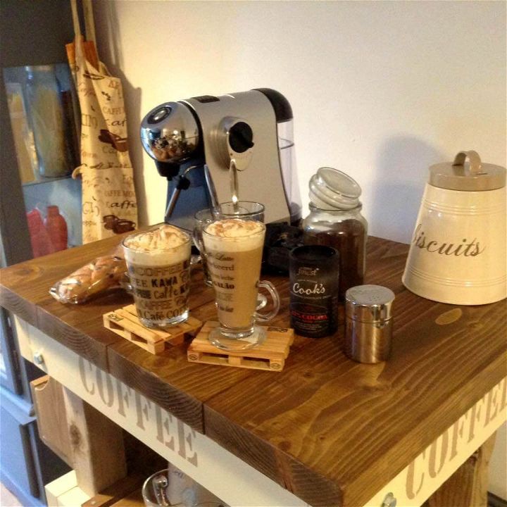 upcycled pallet and old wood tea and coffee station