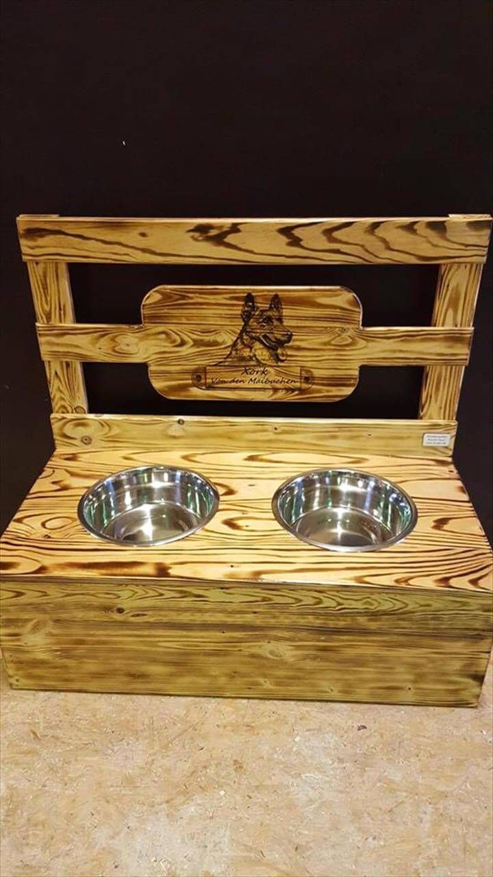 personalized pallet dog feeder or dog bowl stand