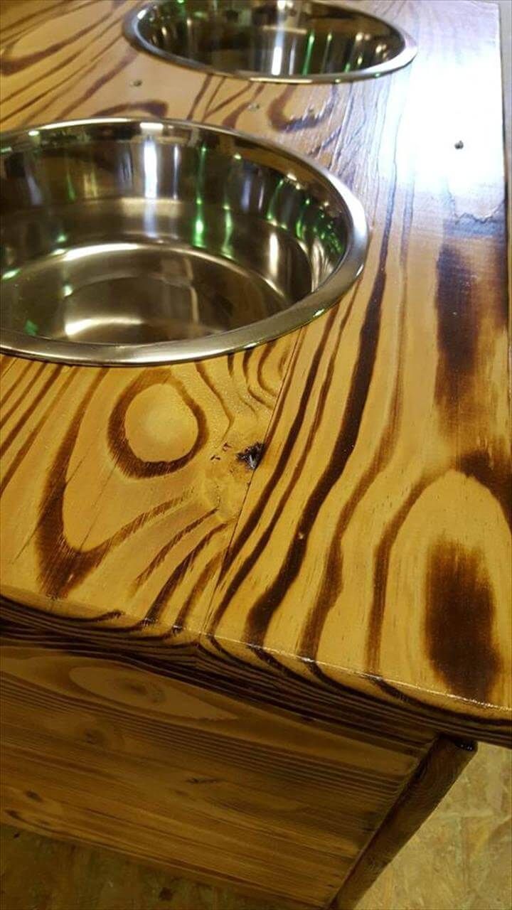 wooden pallet dog bowl stand