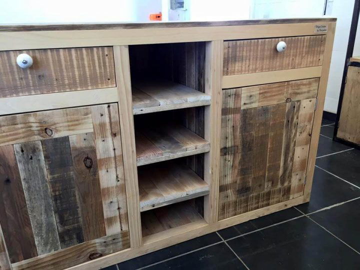 Pallet Sideboard with Drawers, & Folding Bar