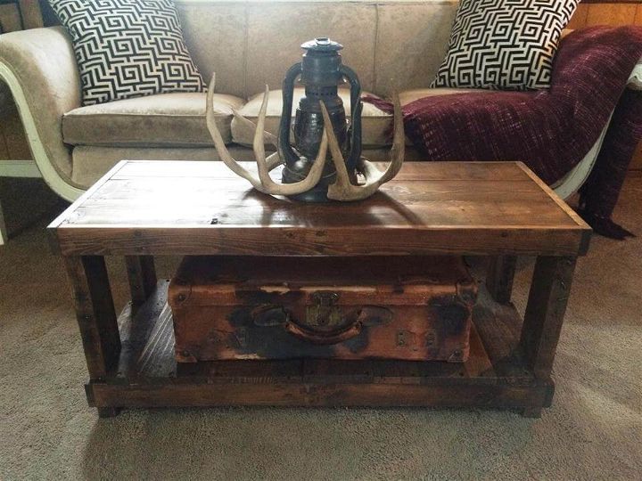 brown stained pallet coffee table