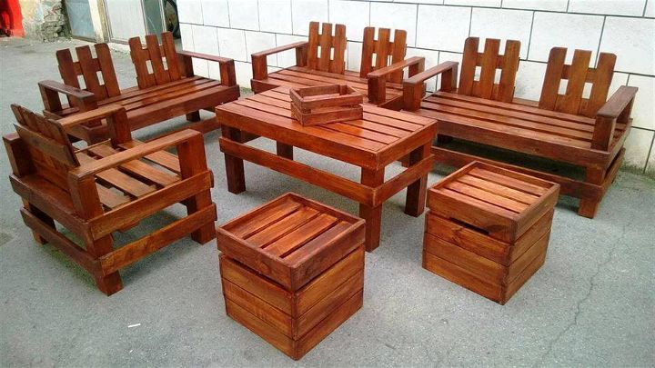 Up-cycled pallet outdoor seating set