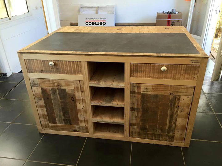 Pallet Sideboard with Drawers, & Folding Bar